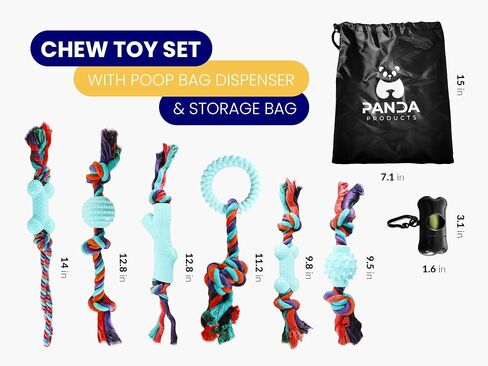 Panda Products - Premium Dog Chew Toy Set | 6-Piece Chew Toys with Poop Bag with Dispenser & Included Storage Bag for Hours of Fun and Convenience in Saudi Arabia