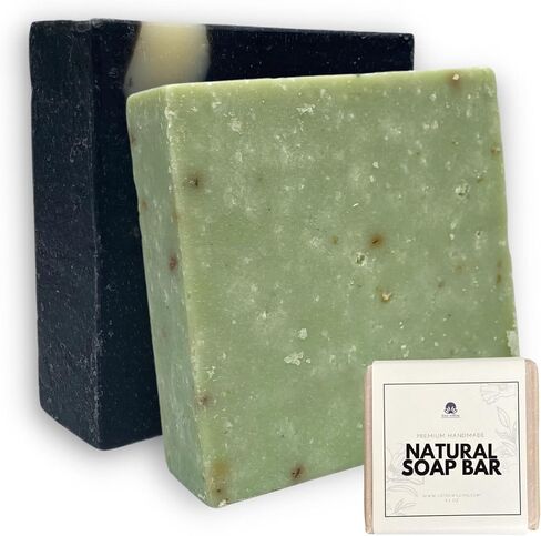 Natural Handmade Unisex Bar Soap - 2 Variety pack| Organic Shea Butter | Activated Charcoal | Cold Processed | Sustainable | No Harmful Ingredients | Vegan Clay Bar (Smooth Skin) in Saudi Arabia