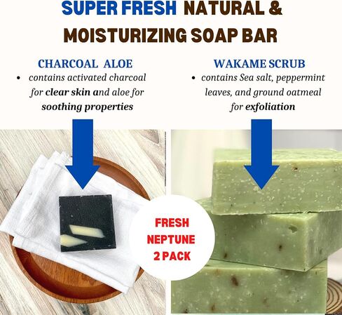 Natural Handmade Unisex Bar Soap - 2 Variety pack| Organic Shea Butter | Activated Charcoal | Cold Processed | Sustainable | No Harmful Ingredients | Vegan Clay Bar (Smooth Skin) in Saudi Arabia