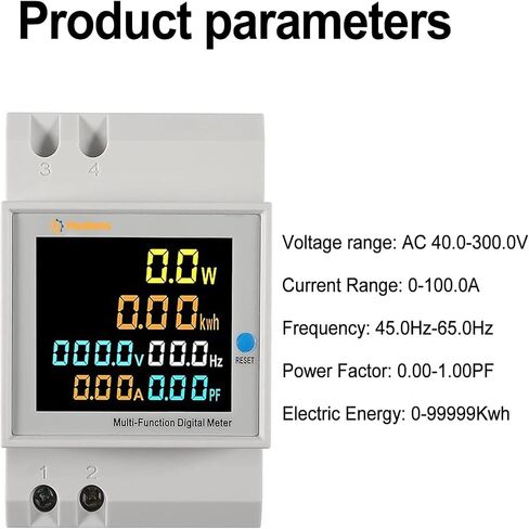 عداد طاقة أحادي الطور من Din Rail - مراقبة استخدام الكهرباء باستخدام تيار متردد 40-300 فولت، ومقياس تيار 100 أمبير، ومقياس فولتميتر الطاقة، وات كيلوواط ساعة، ومقياس طاقة التردد، ومقطع CT مدمج. مثالية لتتبع استهلاك الطاقة in Saudi Arabia