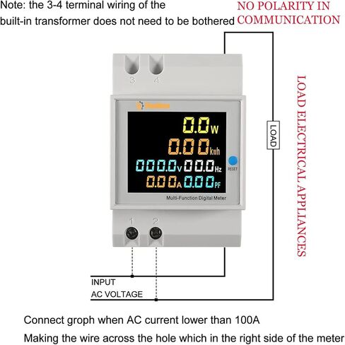 عداد طاقة أحادي الطور من Din Rail - مراقبة استخدام الكهرباء باستخدام تيار متردد 40-300 فولت، ومقياس تيار 100 أمبير، ومقياس فولتميتر الطاقة، وات كيلوواط ساعة، ومقياس طاقة التردد، ومقطع CT مدمج. مثالية لتتبع استهلاك الطاقة in Saudi Arabia