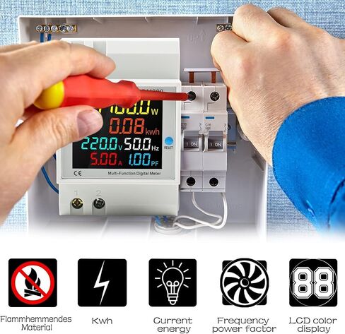 عداد طاقة أحادي الطور من Din Rail - مراقبة استخدام الكهرباء باستخدام تيار متردد 40-300 فولت، ومقياس تيار 100 أمبير، ومقياس فولتميتر الطاقة، وات كيلوواط ساعة، ومقياس طاقة التردد، ومقطع CT مدمج. مثالية لتتبع استهلاك الطاقة in Saudi Arabia