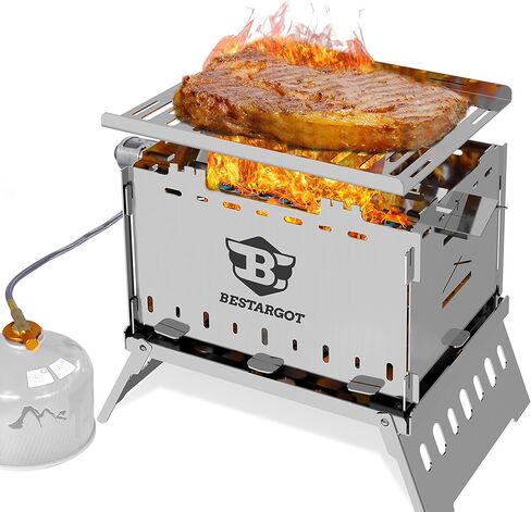 Bestargot wood stove portable hobo stove with a pipe burner, camp grill, foldable and windproof backpack stainless steel with a carrying bag, for solo camping, backpack trips, hiking, picnic, bbq in Kuwait