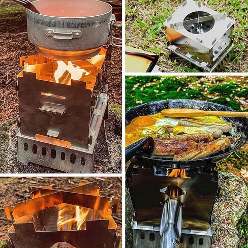 Bestargot wood stove portable hobo stove with a pipe burner, camp grill, foldable and windproof backpack stainless steel with a carrying bag, for solo camping, backpack trips, hiking, picnic, bbq in Kuwait