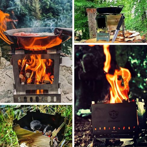 Bestargot wood stove portable hobo stove with a pipe burner, camp grill, foldable and windproof backpack stainless steel with a carrying bag, for solo camping, backpack trips, hiking, picnic, bbq in Kuwait