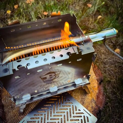 Bestargot wood stove portable hobo stove with a pipe burner, camp grill, foldable and windproof backpack stainless steel with a carrying bag, for solo camping, backpack trips, hiking, picnic, bbq in Kuwait