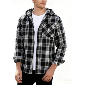 ZITY Men's Cotton Linen Zip up Hoodies Long Sleeve Casual Tops Plaid Flannel Shirt with Hood in Saudi Arabia