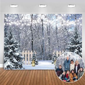 Winter Forest Scene Backdrop Wintry Wonderland Snow Pine Tree Photography Background for Christmas New Year Event Party Decoration Banner Holiday Photo Background (7X5FT(82 x 59 inch)) in Kuwait