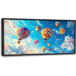 Hot Air Balloon Large Wall Art for Living Room, Framed Oversized Hot Air Balloon Wall Decor Colorful Sky Canvas Painting Modern Artwork for Living Room Bedroom Office Dinging Room 60"x30" in Saudi Arabia