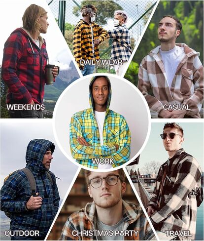ZITY Men's Cotton Linen Zip up Hoodies Long Sleeve Casual Tops Plaid Flannel Shirt with Hood in Saudi Arabia