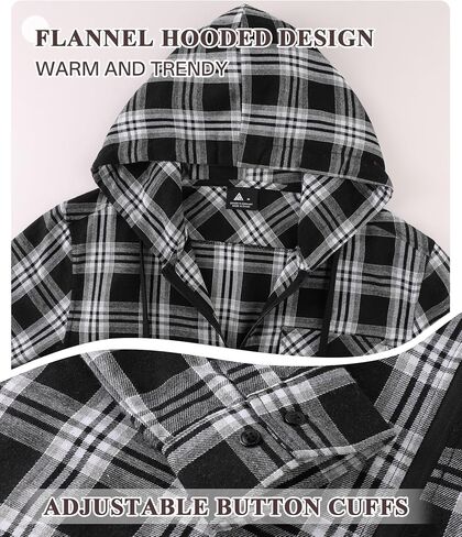 ZITY Men's Cotton Linen Zip up Hoodies Long Sleeve Casual Tops Plaid Flannel Shirt with Hood in Saudi Arabia