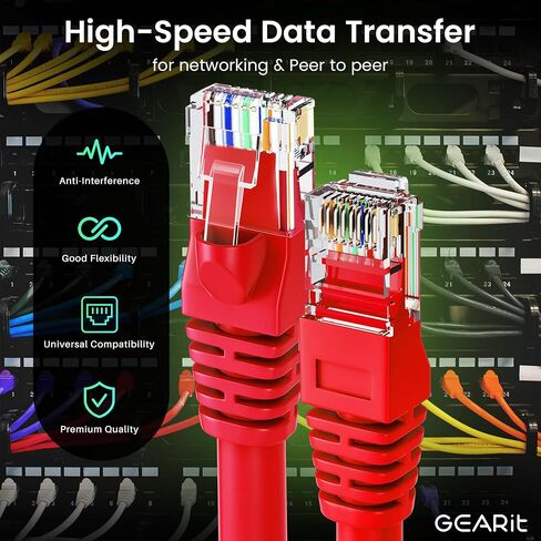 GearIT RJ45 Cat 6 Ethernet Patch Cable for TV, Modem, PC Gaming, 10Gbps, Gold-Plated Connectors, Snagless, Network Cable, Internet Cable, 5 Feet, Red in Saudi Arabia