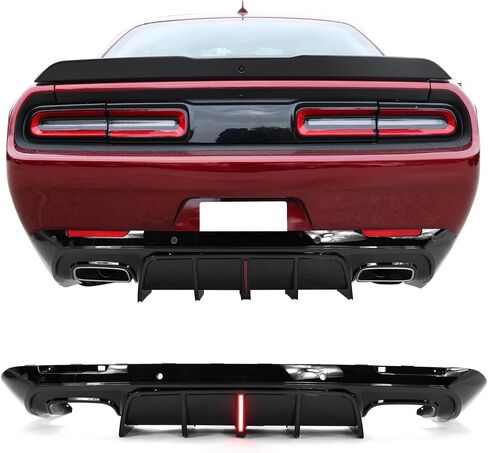 IKON MOTORSPORTS, Rear Diffuser Compatible with 2015-2023 Dodge Challenger, IKON V4 Style Matte Black PP Rear Bumper Lip Spoiler Diffuser Shark Fins, 2016 2017 2018 2019 2020 2021 in Saudi Arabia