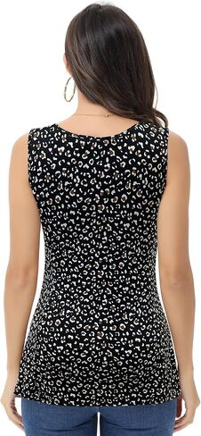 Anna-Kaci Women's Leopard Print Tank Top V Neck Sleeveless Vest Pleated Shirt in Saudi Arabia