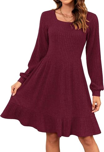 AUSELILY Womens Fall Dress 2025 Square Neck Long Sleeve Dresses Casual A Line Knit Sweater Dress with Pockets in Saudi Arabia