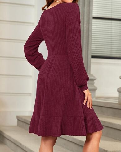 AUSELILY Womens Fall Dress 2025 Square Neck Long Sleeve Dresses Casual A Line Knit Sweater Dress with Pockets in Saudi Arabia