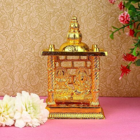 Craftsman 4.5 inch Lakshmi Ganesha Mandir Statue. Metal Figurine Idol Murti Set for Hindu Pooja for Home Mandir. Indian Diwali Puja Pujan Decoration Indian Housewarming Return Gift Items in Saudi Arabia