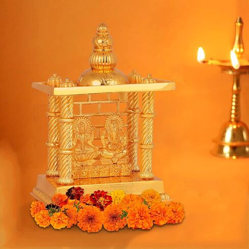Craftsman 4.5 inch Lakshmi Ganesha Mandir Statue. Metal Figurine Idol Murti Set for Hindu Pooja for Home Mandir. Indian Diwali Puja Pujan Decoration Indian Housewarming Return Gift Items in Saudi Arabia