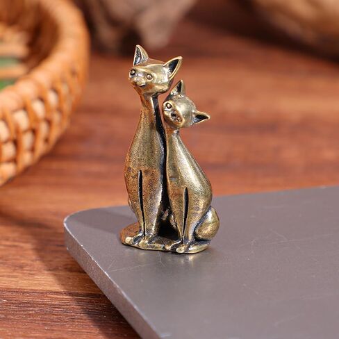 Brass Couple Cat Figurines, Vintage Sculpture Art Piece Cat Decor for Home Office or Café Fun Cat Gifts for Cat Lover, Girl, Mom, and Wife in Kuwait