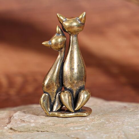 Brass Couple Cat Figurines, Vintage Sculpture Art Piece Cat Decor for Home Office or Café Fun Cat Gifts for Cat Lover, Girl, Mom, and Wife in Kuwait
