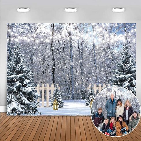 Winter Forest Scene Backdrop Wintry Wonderland Snow Pine Tree Photography Background for Christmas New Year Event Party Decoration Banner Holiday Photo Background (7X5FT(82 x 59 inch)) in Kuwait