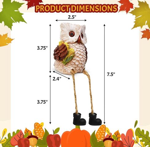 Gift Boutique Thanksgiving Owl Figurines Set of 3 Fall Shelf Sitters Dangling Legs Wheat Pumpkin Corn Autumn Harvest Sculpture Kitchen Tabletop Decor in Saudi Arabia