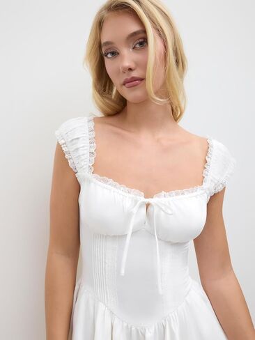 CIDER Party Dress Mini Dresses Sweetheart Neck Lettuce Trim Ruffle Knotted High Waist Short Dress in Saudi Arabia