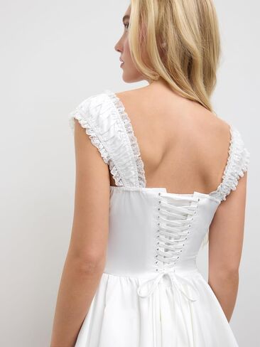 CIDER Party Dress Mini Dresses Sweetheart Neck Lettuce Trim Ruffle Knotted High Waist Short Dress in Saudi Arabia