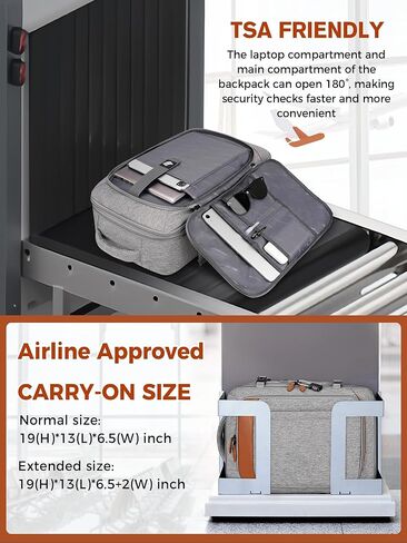 حقيبة ظهر Vancropak للحمل، حقيبة ظهر للسفر معتمدة من الطيران مع 3 مكعبات تعبئة، حقيبة سفر شخصية قابلة للتوسيع تناسب كمبيوتر محمول مقاس 17.3 بوصة، حقيبة أمتعة مضادة للسرقة في عطلة نهاية الأسبوع للنساء والرجال، رمادي in Kuwait