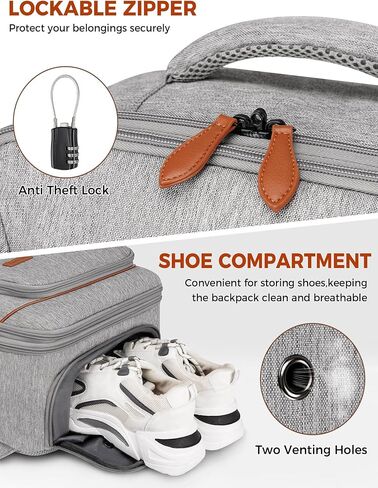 حقيبة ظهر Vancropak للحمل، حقيبة ظهر للسفر معتمدة من الطيران مع 3 مكعبات تعبئة، حقيبة سفر شخصية قابلة للتوسيع تناسب كمبيوتر محمول مقاس 17.3 بوصة، حقيبة أمتعة مضادة للسرقة في عطلة نهاية الأسبوع للنساء والرجال، رمادي in Kuwait