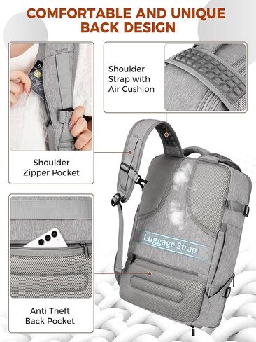 حقيبة ظهر Vancropak للحمل، حقيبة ظهر للسفر معتمدة من الطيران مع 3 مكعبات تعبئة، حقيبة سفر شخصية قابلة للتوسيع تناسب كمبيوتر محمول مقاس 17.3 بوصة، حقيبة أمتعة مضادة للسرقة في عطلة نهاية الأسبوع للنساء والرجال، رمادي in Kuwait
