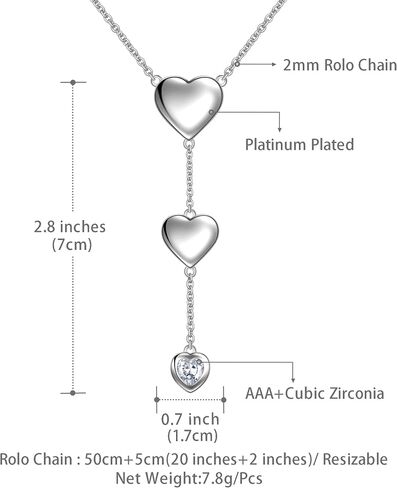 beautlace Love Heart Necklaces Sliver/Black Gun Plated Romantic Heart Y-Necklaces Jewelry for Women and Men KP0249 in Saudi Arabia