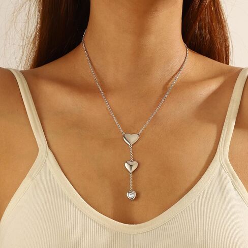 beautlace Love Heart Necklaces Sliver/Black Gun Plated Romantic Heart Y-Necklaces Jewelry for Women and Men KP0249 in Saudi Arabia
