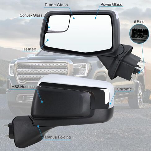 Left Driver Side Mirror Compatible With 2019 2020 2021 2022 2023 2024 2025 GMC Sierra 1500 With Manual Folding Power Glass Heated Matte Black Replace#84732161,84309731(5Pins) in Saudi Arabia