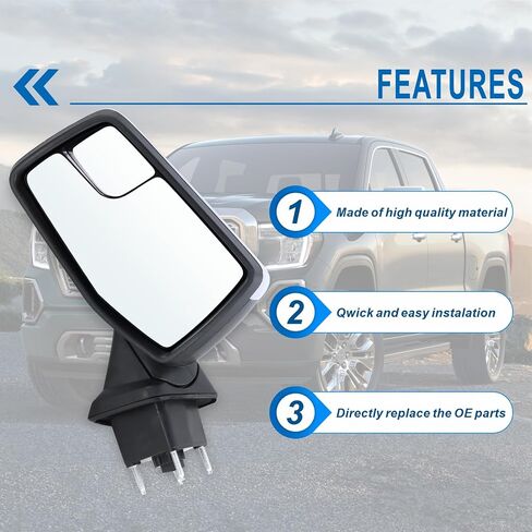 Left Driver Side Mirror Compatible With 2019 2020 2021 2022 2023 2024 2025 GMC Sierra 1500 With Manual Folding Power Glass Heated Matte Black Replace#84732161,84309731(5Pins) in Saudi Arabia