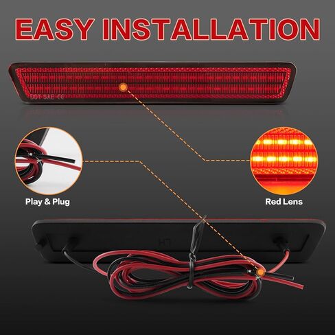 Litzland LED أضواء العلامات الجانبية الخلفية متوافقة مع فورد موستانج 1999 2000 2002 2002 2003 2004 المصد الخلفي مصباح عدسة حمراء in Kuwait