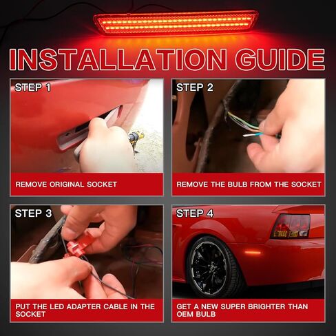 Litzland LED أضواء العلامات الجانبية الخلفية متوافقة مع فورد موستانج 1999 2000 2002 2002 2003 2004 المصد الخلفي مصباح عدسة حمراء in Kuwait