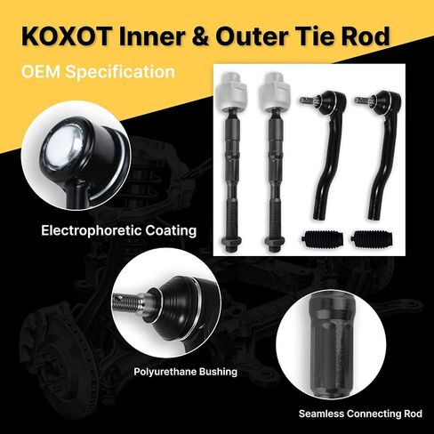 6Pcs ES800473 ES800474 EV800576 Front Suspension Inner Outer Tie Rod End Link for Ford 2007 2008 2009 2010 2011 2012 2013 2014 Edge, Compatible with Lincoln 2007-2015 MKX in Saudi Arabia