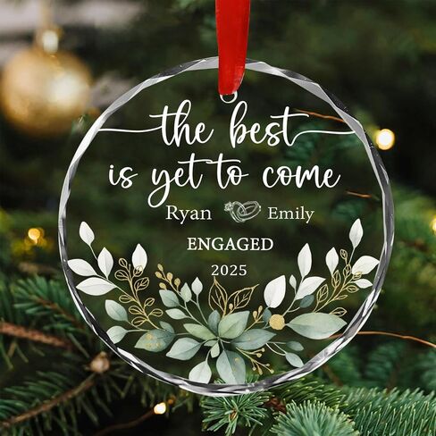Personalized Engaged Glass Christmas Ornament, Custom The Best is Yet to Come Glass Ornaments, Gifts for Couples, Newly Engaged Ornaments, Engagement Gifts, Wedding Gift for Couples in Saudi Arabia