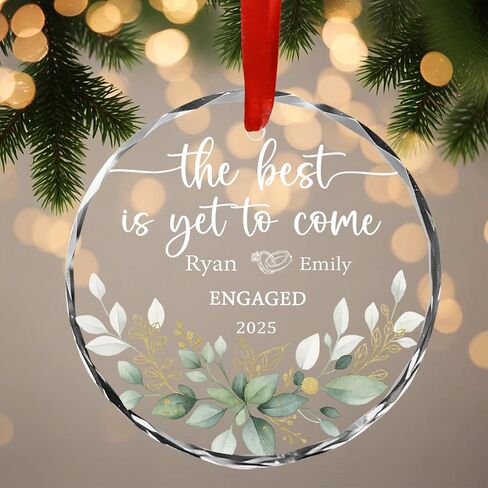 Personalized Engaged Glass Christmas Ornament, Custom The Best is Yet to Come Glass Ornaments, Gifts for Couples, Newly Engaged Ornaments, Engagement Gifts, Wedding Gift for Couples in Saudi Arabia