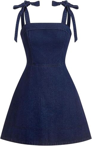 SHENHE Women's Tie Shoulder Sleeveless Denim Mini Dress Layered Ruffle Hem Jean Dress in Kuwait