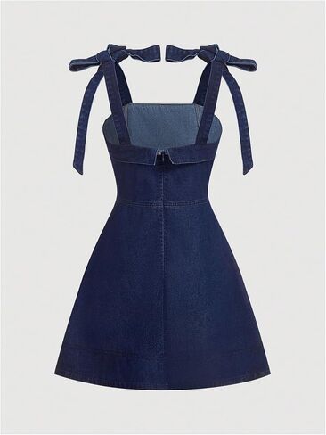 SHENHE Women's Tie Shoulder Sleeveless Denim Mini Dress Layered Ruffle Hem Jean Dress in Kuwait