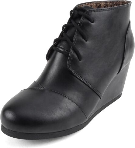 Soda “REX" ~ Women Lace Up Rounded Toe Low Wedge Ankle Bootie in Kuwait