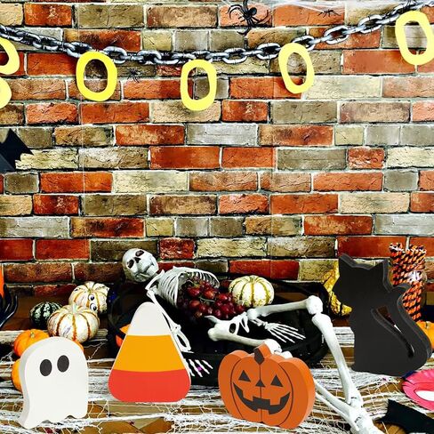 WATINC 4pcs Halloween Tiered Tray Sign Wooden Table Decor Items, Happy Halloween Party Trick or Treat Black Cat Pumpkin Ghost Wood Centerpiece Table Decoration, Fall Rustic Farmhouse Tabletop Décor in Saudi Arabia
