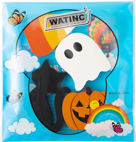 WATINC 4pcs Halloween Tiered Tray Sign Wooden Table Decor Items, Happy Halloween Party Trick or Treat Black Cat Pumpkin Ghost Wood Centerpiece Table Decoration, Fall Rustic Farmhouse Tabletop Décor in Saudi Arabia