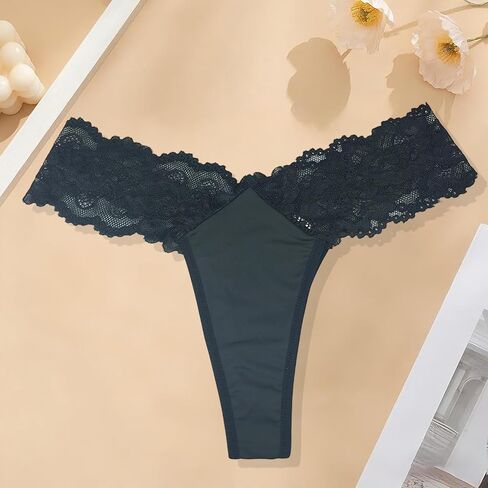 Sexy Sheer Lace Mid-Rise Women's Thong Panties - Nylon Knit Underwear, Lingerie Intimates for Ladies in Saudi Arabia