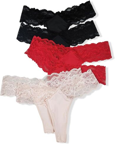 Sexy Sheer Lace Mid-Rise Women's Thong Panties - Nylon Knit Underwear, Lingerie Intimates for Ladies in Saudi Arabia