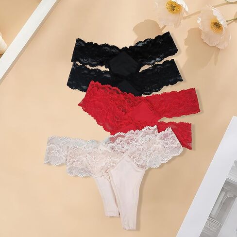 Sexy Sheer Lace Mid-Rise Women's Thong Panties - Nylon Knit Underwear, Lingerie Intimates for Ladies in Saudi Arabia