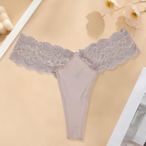 Sexy Sheer Lace Mid-Rise Women's Thong Panties - Nylon Knit Underwear, Lingerie Intimates for Ladies in Saudi Arabia