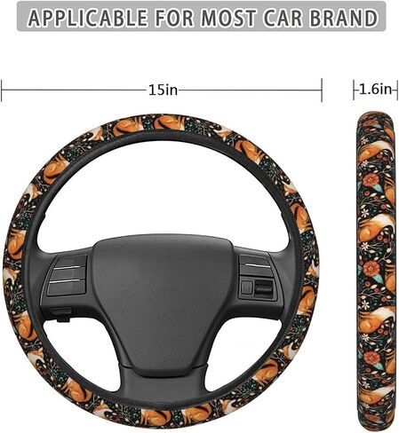 Dujiea Cute Fox Fall Autumn Elastic Stretch Steering Wheel Cover, Anti-Slip and Durable Car Steering Wheel Accessories for Women Men, 15 Inch Universal Fit Car, Truck, SUV in Saudi Arabia